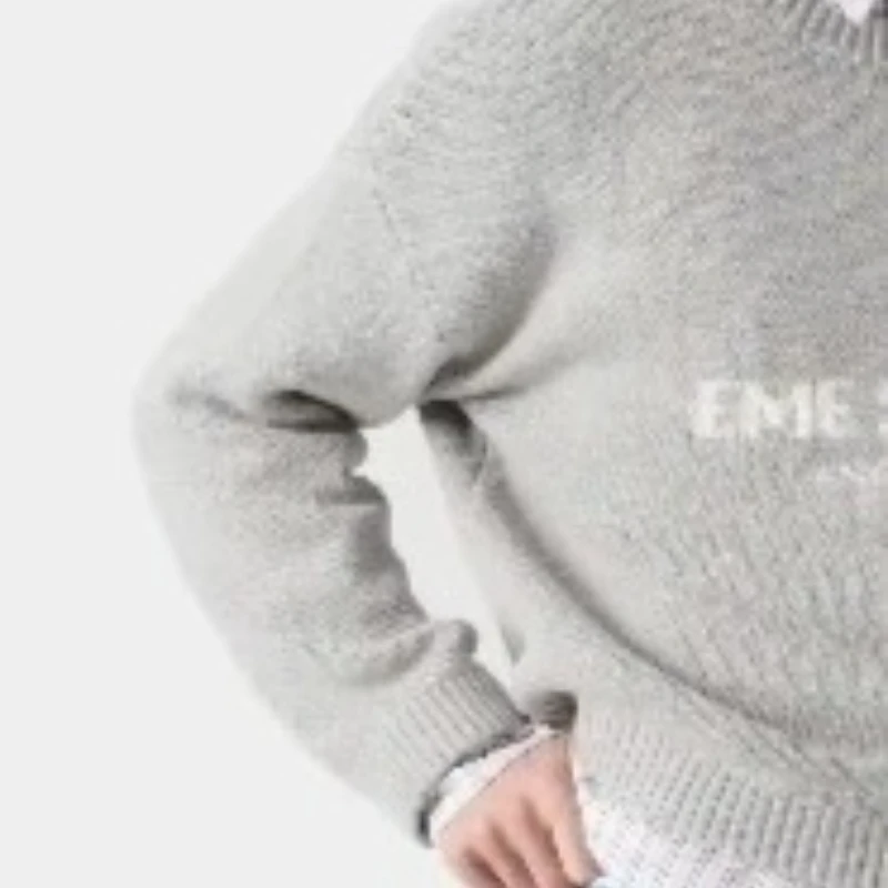 

Новинка 2025 года, свитер с круглым вырезом, стильный пуловер для пары, модный готический вышитый буквенный принт, мужской Harajuku, Лидер продаж