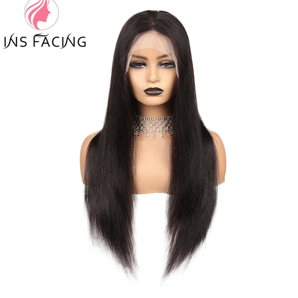 Wig rambut manusia depan renda lurus untuk wanita 13x4 200 Wig rambut manusia ketebalan Wig Frontal renda transparan Brasil rambut Remy