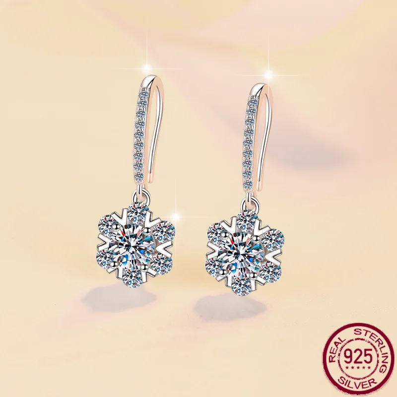 

New s925 sterling silver earrings, fashionable snowflake six pointed star earrings, moissanite wedding jewelry