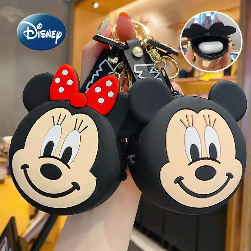 Disney-monedero de Mickey para mujer, bolsa de auriculares de alta calidad, llavero de dibujos animados para niños, billetera bonita con cremallera