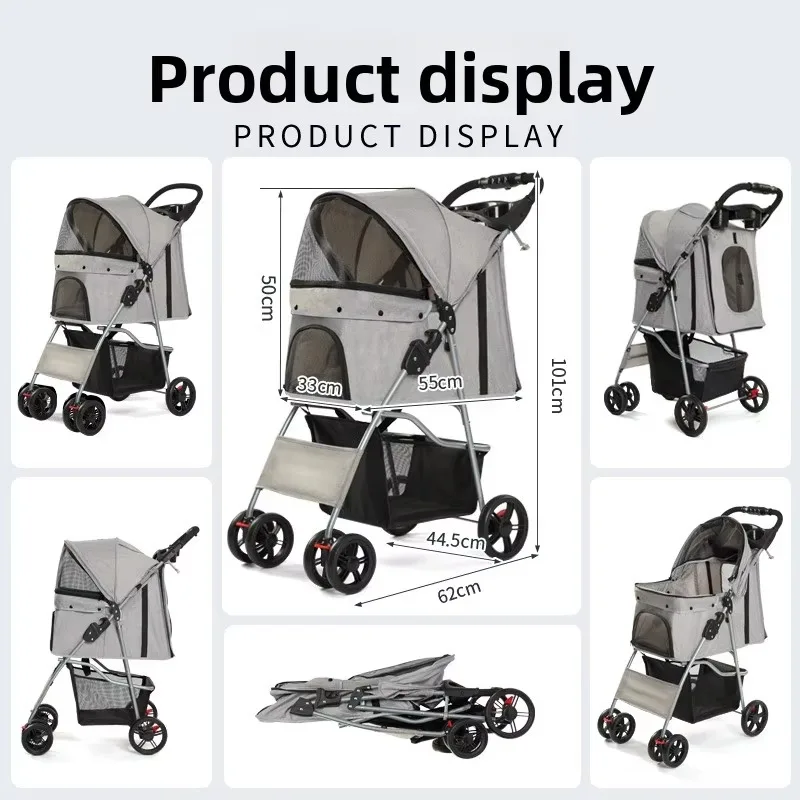 Lightweight waterproof collapsible pet cart, suitable for dogs and cats, with a one-click folding design