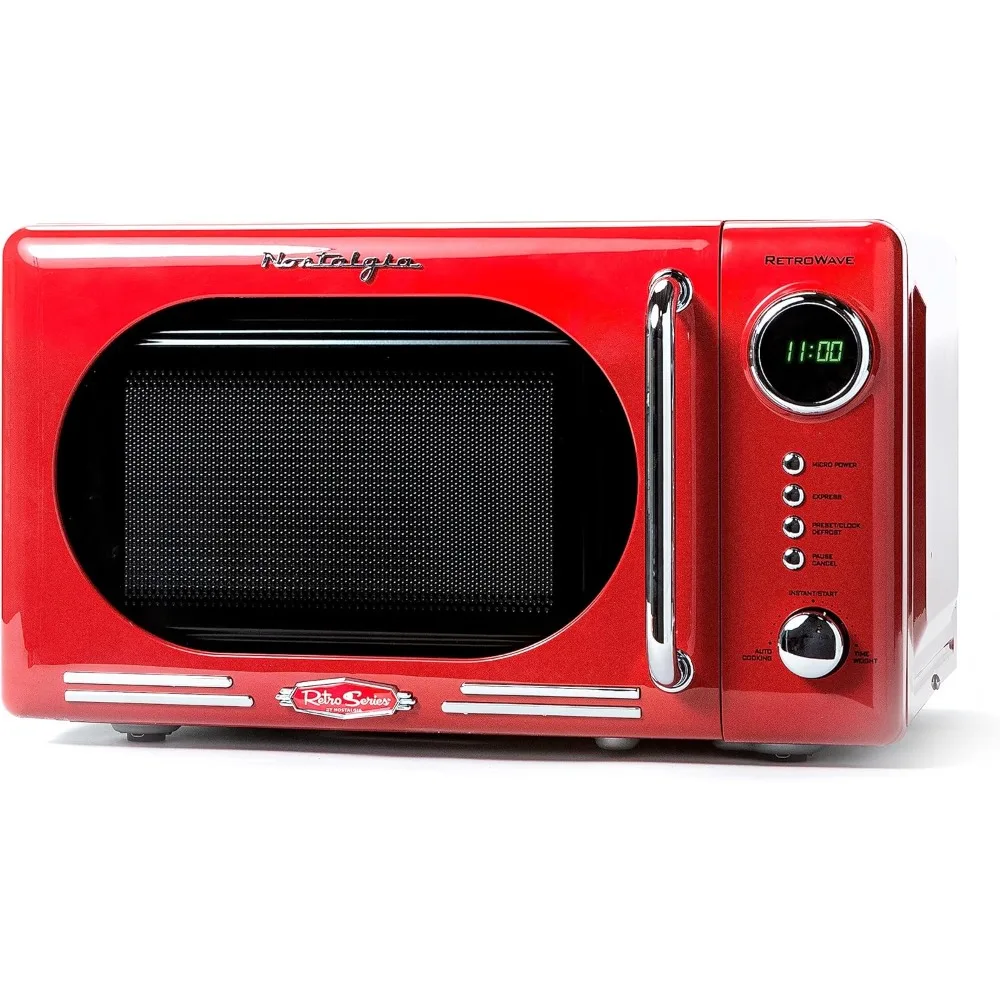 

Retro Compact Countertop Microwave Oven-700-Watts with LED Digital Display - Child Lock - Easy Clean Interior - Red