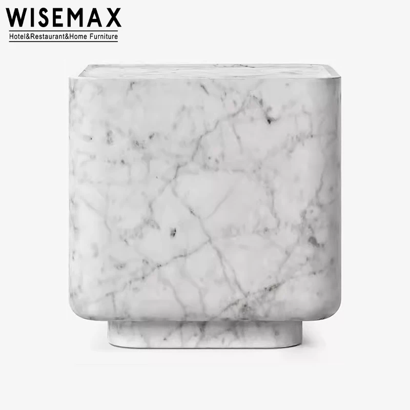 

WISEMAX Light Luxury square Travertine Coffee Table Small Marble Side Tea End Table Minimalist Bedside Table Nightstand