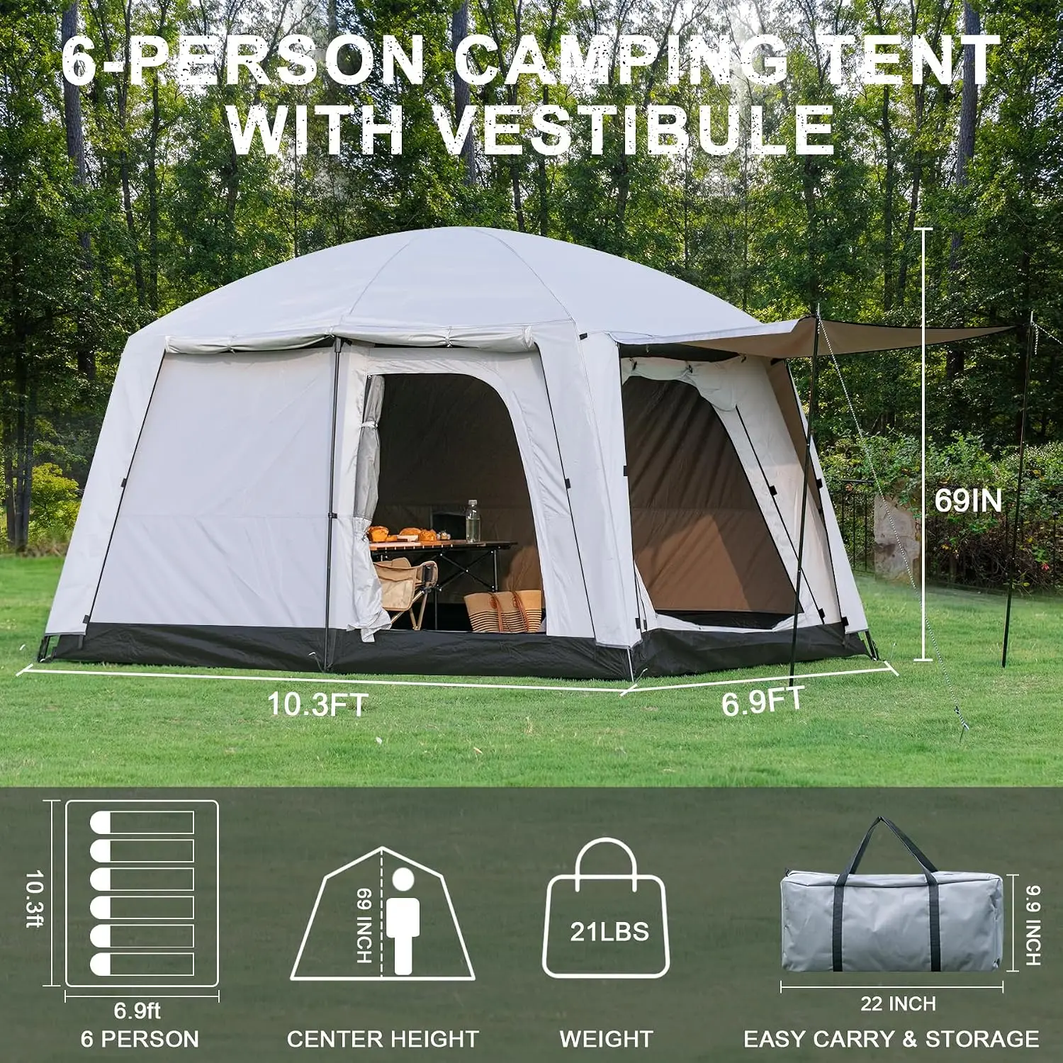 Large family camping tents 4 to 6 persons two rooms two doors waterproof with porch rainfly portable for outdoor hiking party