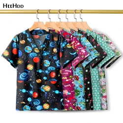 Cotton Print Top Science Lab Scrub Shirt Women Men Medical Accessories V-neck Short Sleeved Uniform Dental Clinic WorkWear Scrub