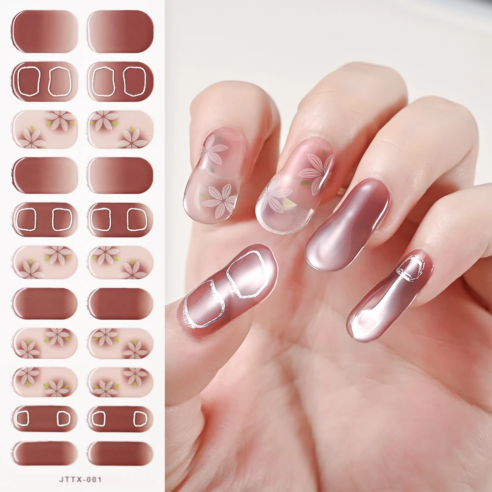 22Tips Summer Flowers Semi-Cured Gel Nail Sticker Full Cover Nail Gel Strip Wraps Long Lasting Full Cover Press On Nail Accessor