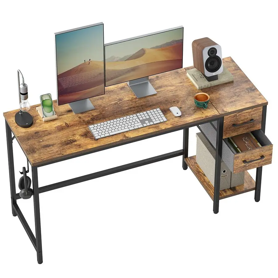 

Computer Desk with 2 Drawers, 47 Inch Small Home Office Desk with Storage Study Writing Table, Light Brown