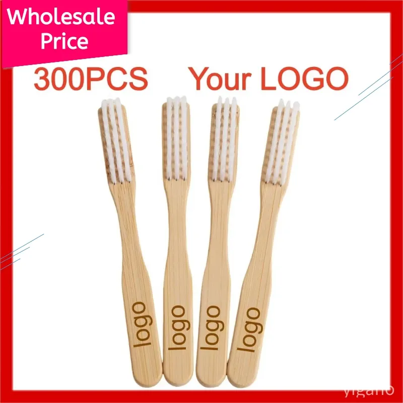 300PCS Mini Handle Bamboo Toothbrushes Custom Your Brand LOGO Short Handle Wooden Toothbrush for prison Teeth Cleaning