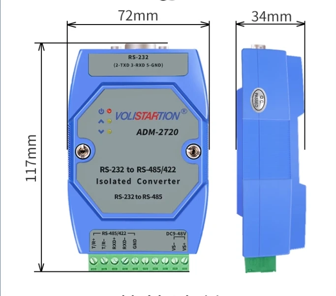 ADM-2720 Industrial Optoelectronic Isolation RS232 to RS485/422 Active Lightning Protection rail  ADM-2720