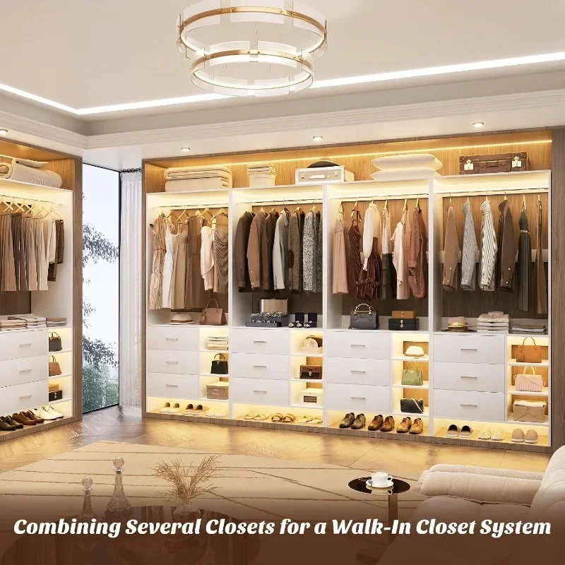 Aheaplus Closet System with 3 Drawers Organizer, Wood Closet Organizer System, Walk-in Closet or Small  Wardrobe