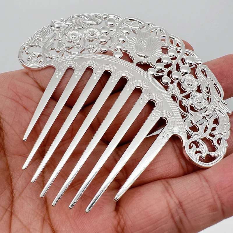 New Chinese Hairpin Retro Hair Comb Hanfu Dish Hairpin Hair Ornament Hollow Carved Comb Gold Ornament Metal Comb