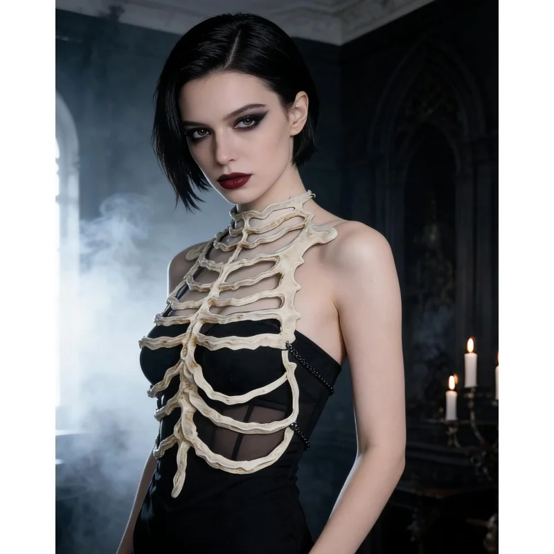 Gothic Skull Rib Chest Armor PU Foam Jacket Halloween Cosplay Costume Accessory Horror Party Outfit