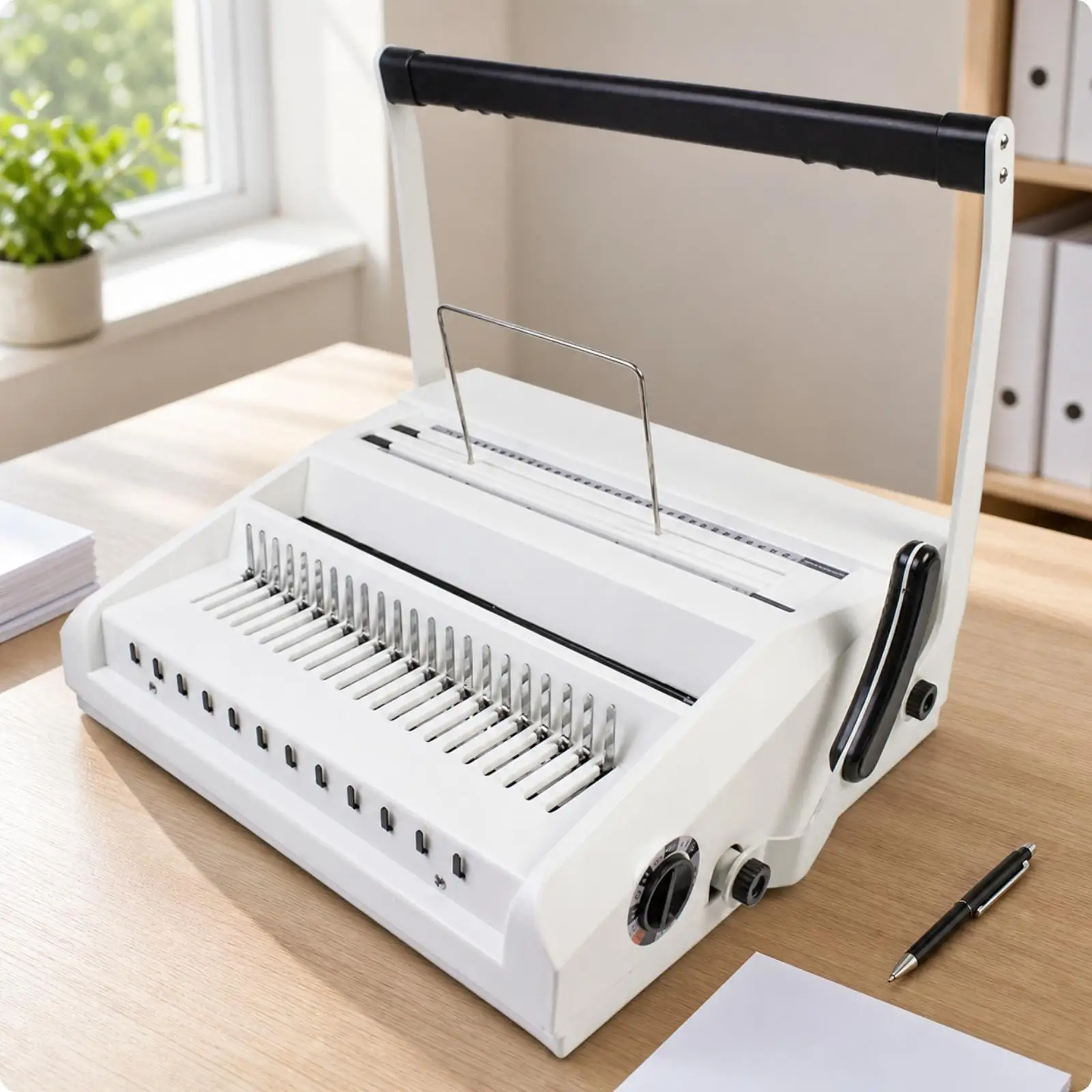 Manual Binding Machine for A4 Paper Punch 21 Hole Desktop Document Binder with Paper Alignment for Wire and Strip Binding