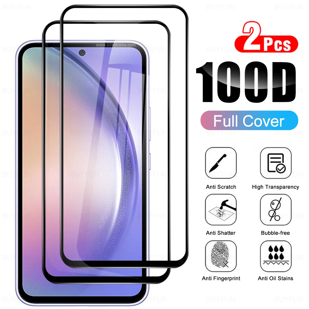 1-3PCS 삼성 갤럭시 A54 A34 A14 5G 화면 보호기, 삼성 갤럭시 A 54 A 34 A 14 5G 완전 밀봉 블랙 엣지 강화 유리