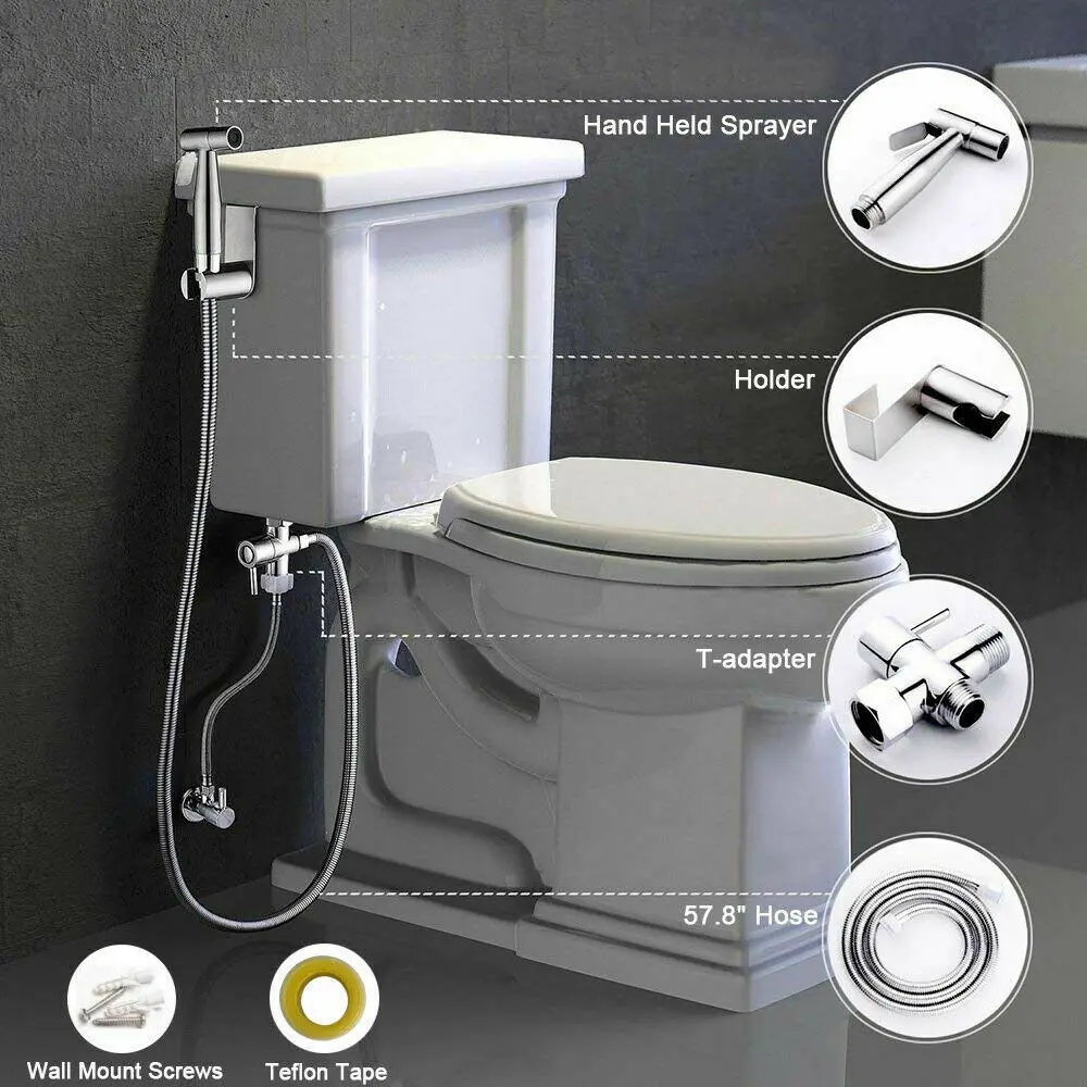 Handheld Toilet Bidet Faucet Sprayer Stainless Steel Bathroom Hand Bidet Spraye Set Toilet Self Cleaning Shower Head No Punch