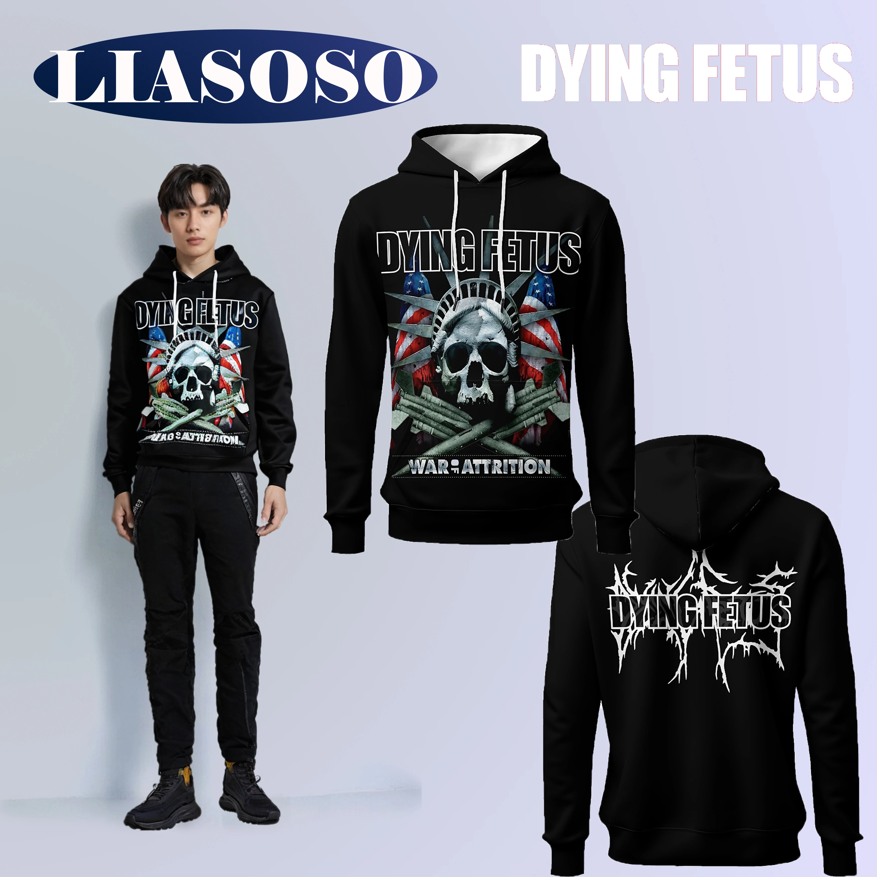 LIASOSO Dying Fetus Band 3D Printed Hoodie Stylish Long Sleeve Heavy Metal Sweatshirt Harajuku Top for Men & Women Casual Rock F