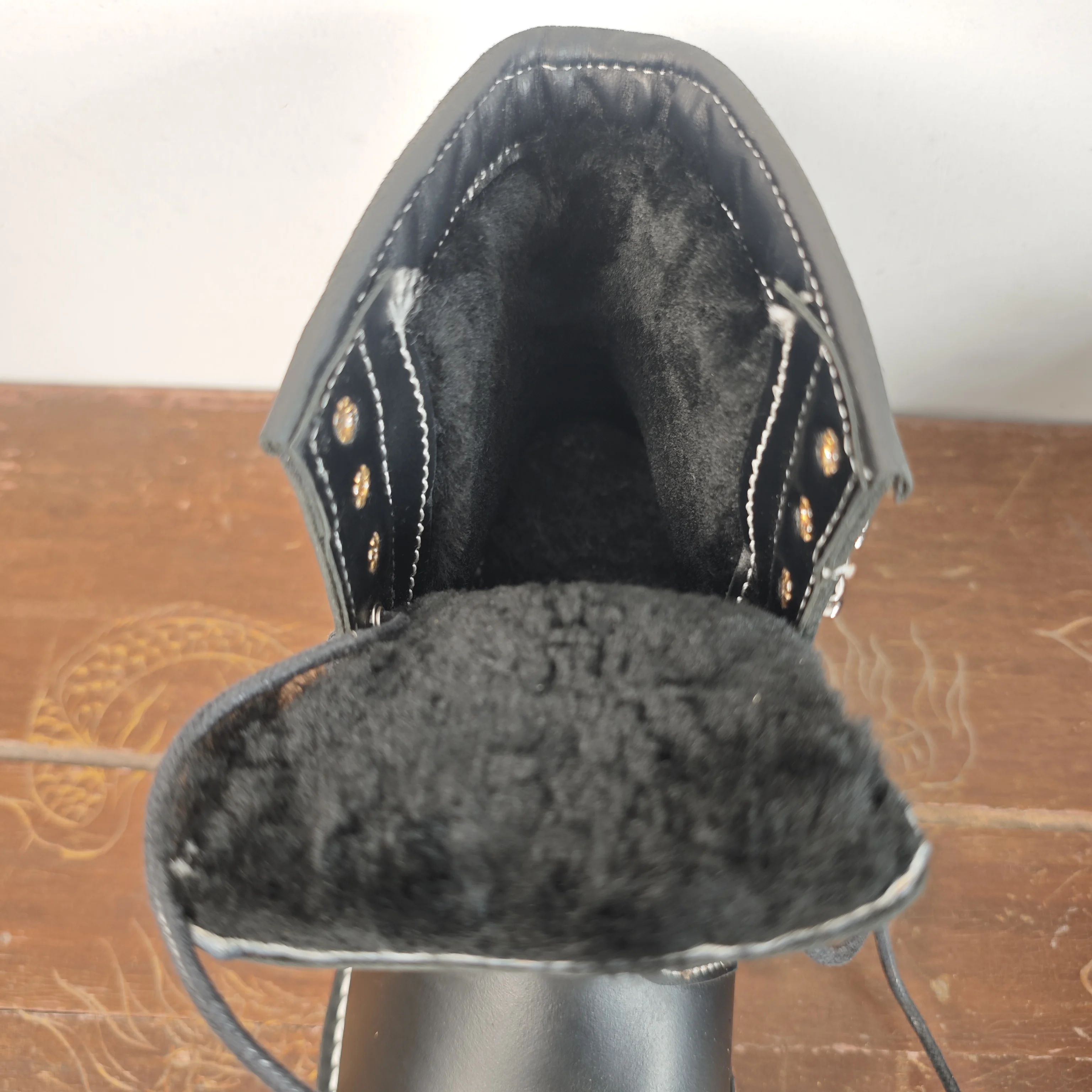 AL218 Vintage Men's Genuine Leather Ankle Boots Goodyear Welt Fleece Lined Winter Motorcycle Work Boots Lace Up Thick Sole Boots