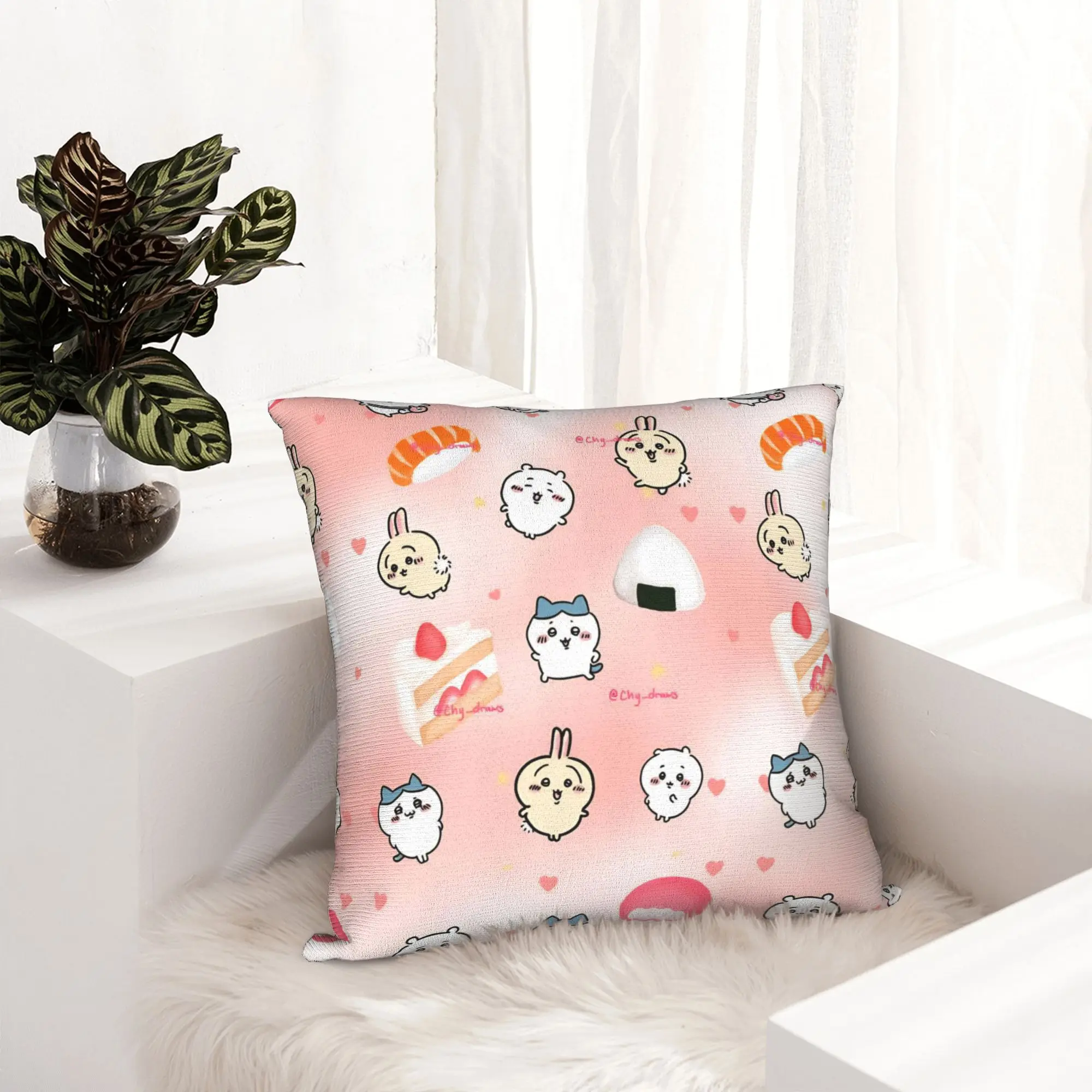 Chiikawas Hachiware Usagi Kawaii Anime Sushi Pillowcase Printed Cushion Cover Decorative  Pillow Case Cover Chair Zippered 18''