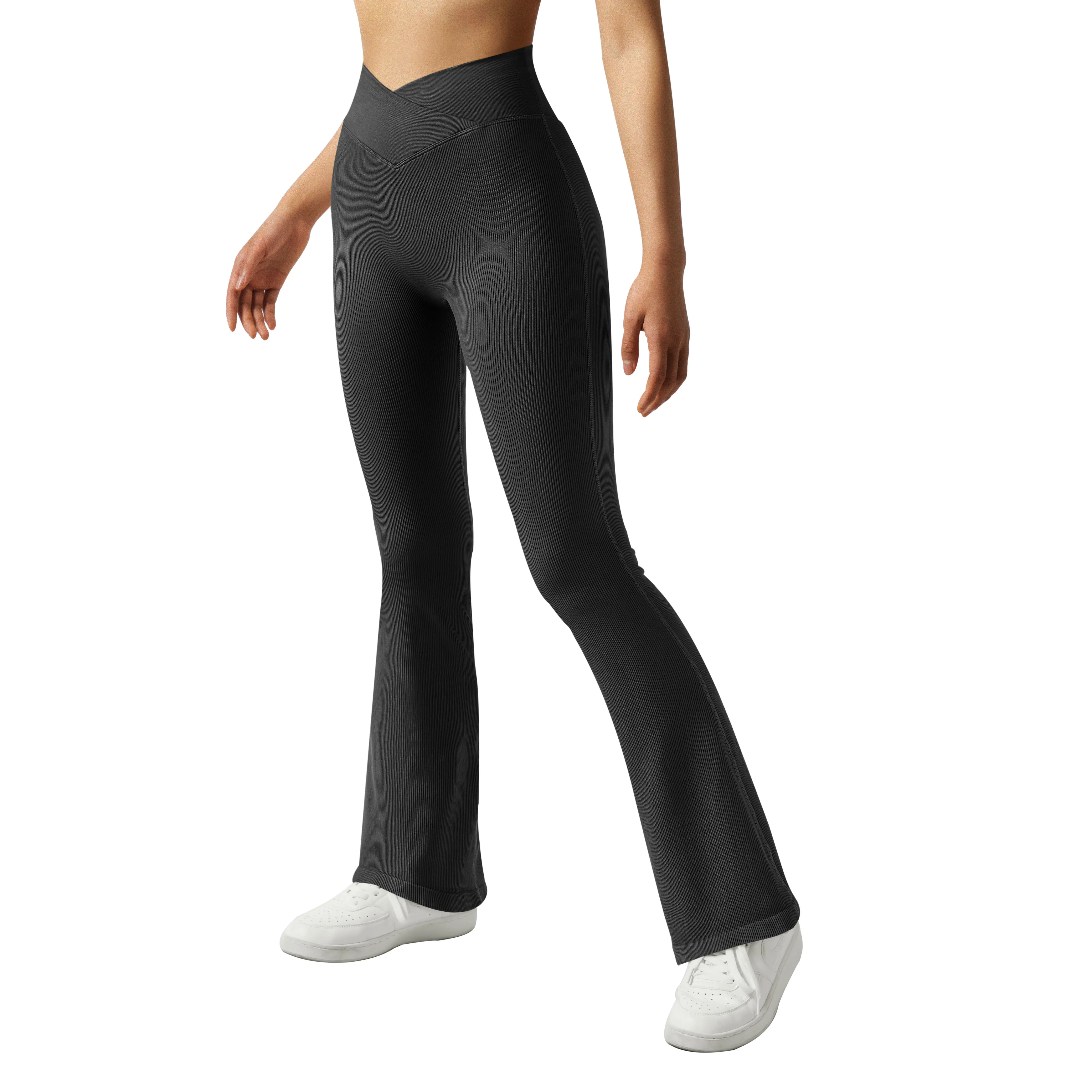 Solid Elegant Lady Women Legs Pants Flared Wide Killer High Waist OL Ladies Career Long Trousers High Waist Flared Pants Women