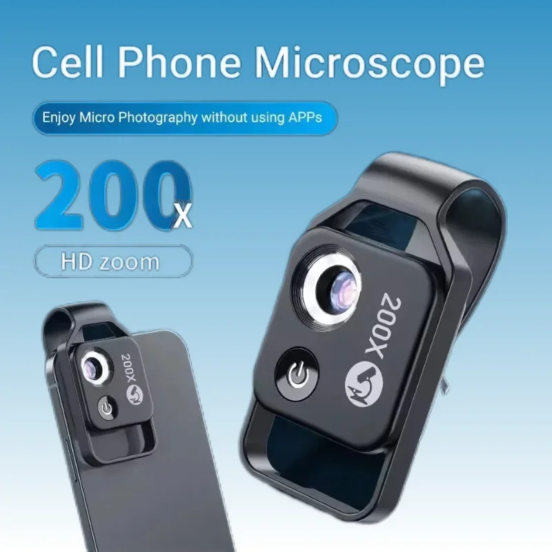 200X Zoom Phone Mini Pocket Microscope with CPL Lens LED Light Mobile Phone External Lens Portable Phone Microscope Camera