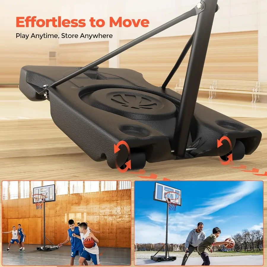 Obras de aro de baloncesto portátiles Portería de aro de baloncesto ajustable en altura con base archivable en el tablero posterior y baloncesto de piscina de 2 ruedas