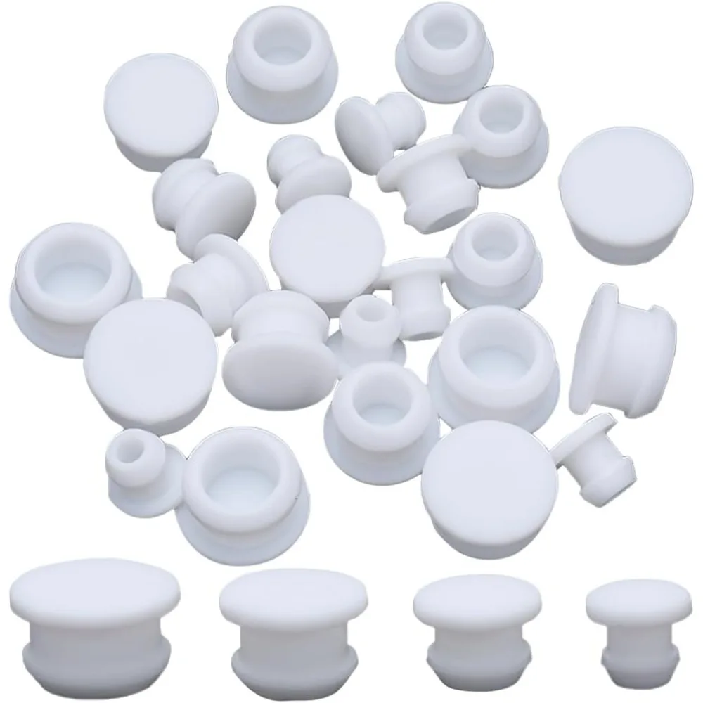 32PCS 4 Sizes White Silicone Stoppers for Salt and Pepper Shakers 9/32 29/64 25/64 9/16 Inch Salt Plug Slot Stopper Bottles