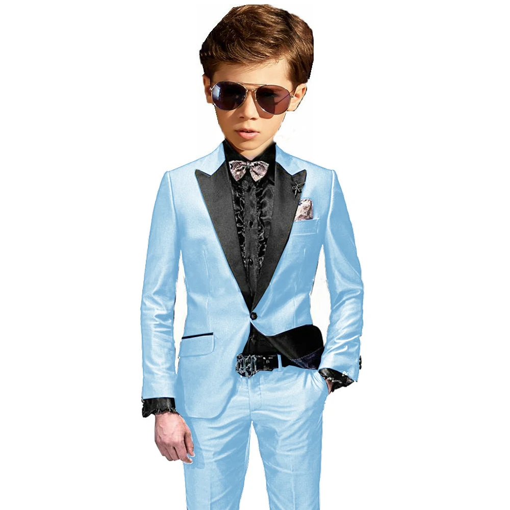 Royal Blue Satin Boys Suit 2-piece Suit 2-16T Formal Party Wedding Kids Tuxedo Youth Stage Performance Clothing Custom Blazer