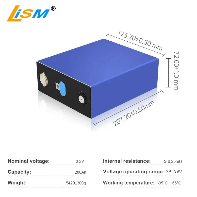 3.2V 280AH lifepo4 Battery Cells Rechargeable Battery Pack for Solar Li-Ion High Current Rechargeable Power Cell