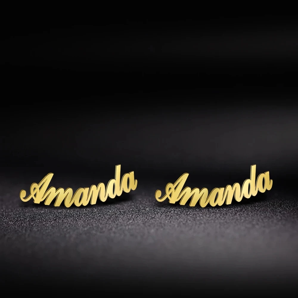 Personalisierte Namens-Logo-Ohrringe aus Edelstahl, Maßgefertigter Initialen-Namensschild-Schmuck für Frauen, Hochzeitsgeschenke, Modischer Alltagsschmuck – Detail 6