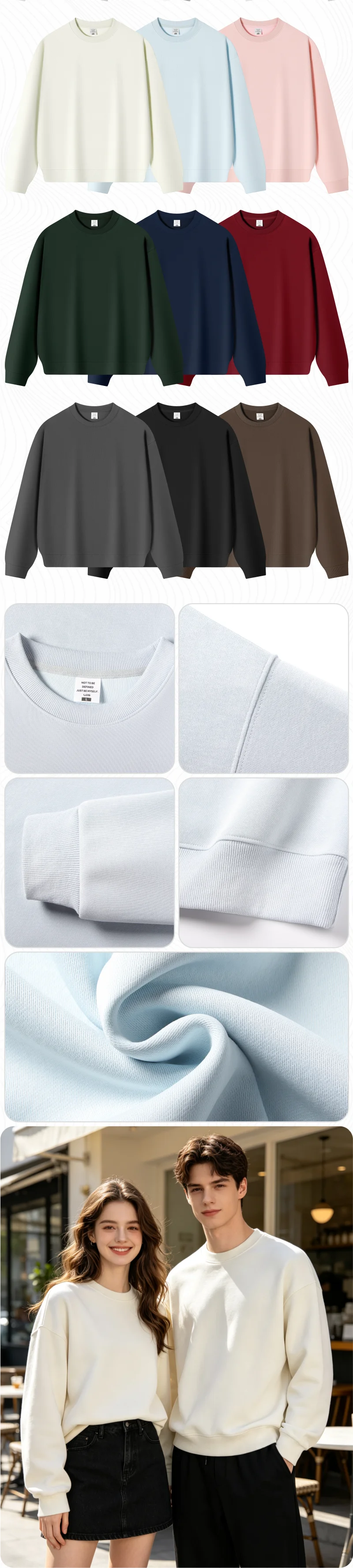 Großhandel: Personalisierter Unisex-Sweatshirt mit langen Ärmeln und Textdruck, Pullover für Arbeit, mit individuellem Druck oder Stickerei, Team- und Mitarbeiteruniform für Männer und Frauen. – Detail 2