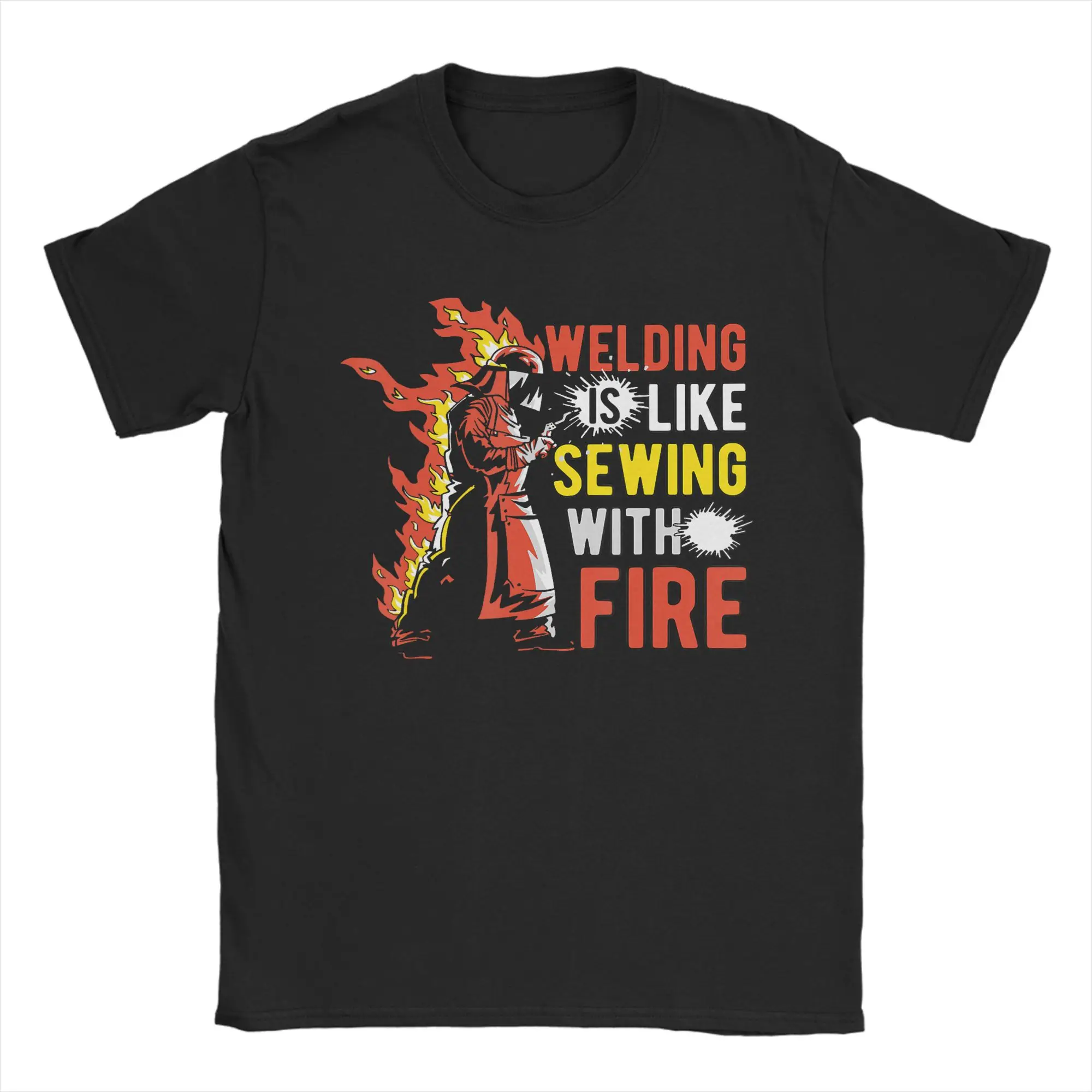 Vintage Welding is Like Sewing with Fire T-Shirt for Men O Neck Pure Cotton T Shirts  Short Sleeve Tee Shirt Unique Clothes