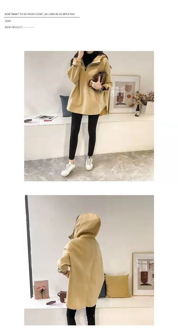 Women's Hooded Sweatshirt Solid Color Half Zipper Pullover With Pockets Loose Comfortable Versatile Casual Daily Wear Sweatshirt