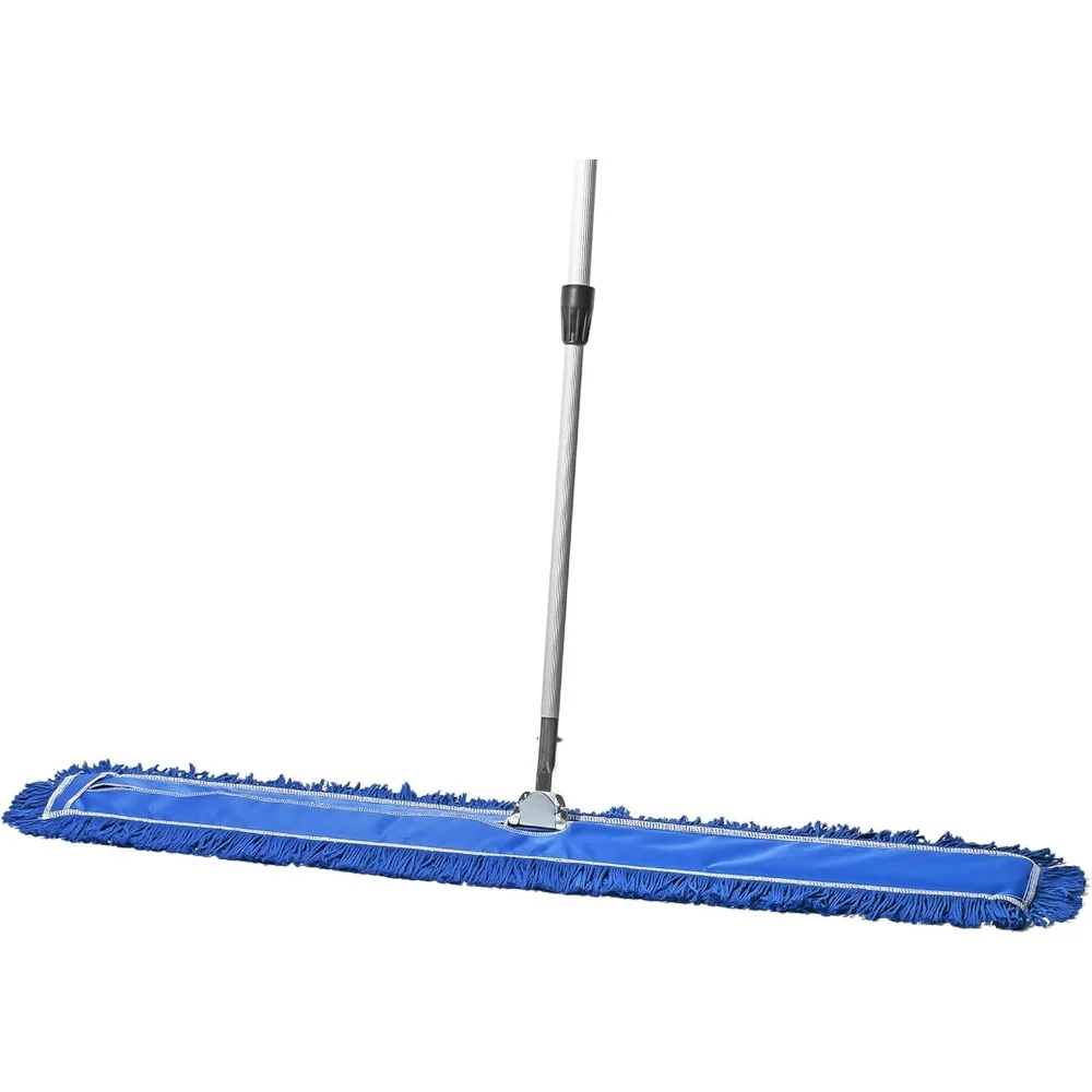 

48 Inch Blue Commercial Dust Mop with Extendable Handle for Hardwood Tile Concrete Cleaning