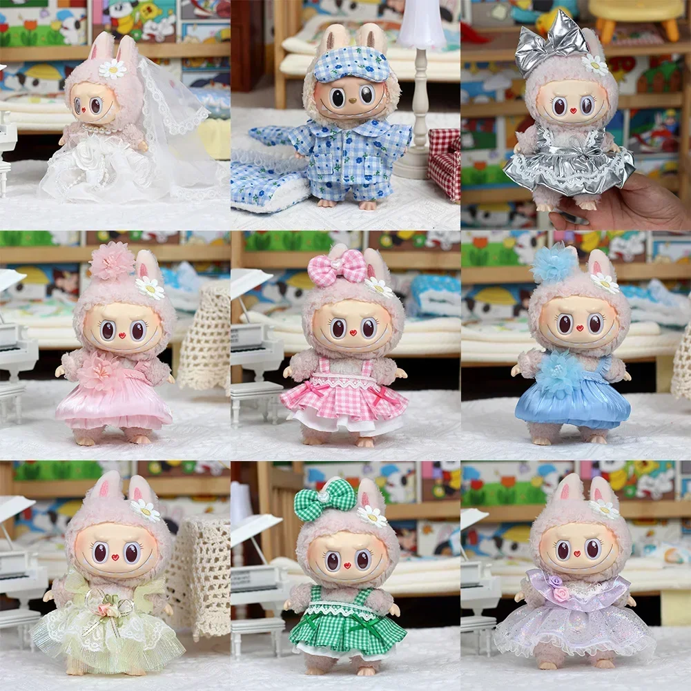 Para a coreia kpop exo labubu ídolo borboleta vestido de princesa roupas presente 17cm mini roupas de boneca de pelúcia acessórios