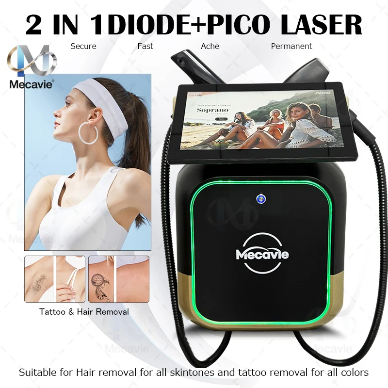Mecavie 2-in-1 Diode Laser Hair Removal Picosecond Tattoo Removal Machine All Skin Tones Colors Professional Salon Beauty Device