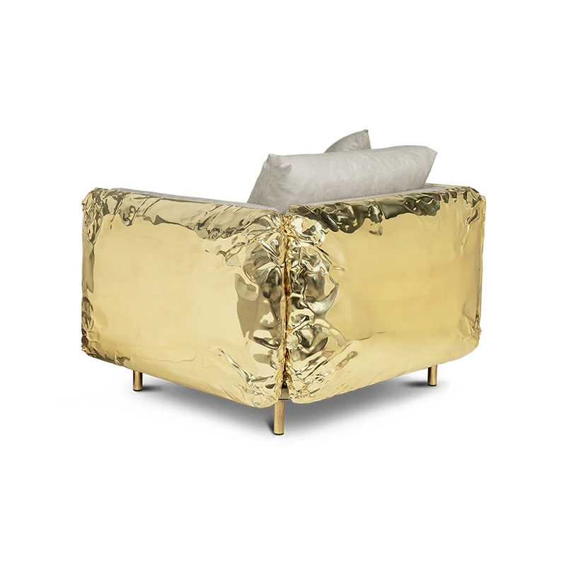 /High-end Brass Metal Frame Custom Furniture Set /Italian Luxury Villa Living Room Sofa Chair With Frosted Genuine Leather