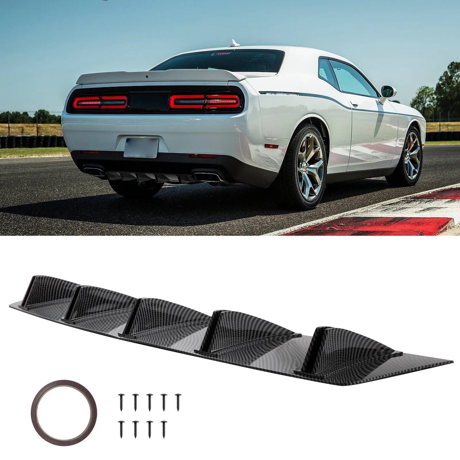 

For Dodge Challenger Carbon Fiber Rear Diffuser Fins Bumper Splitter Spoiler Lip