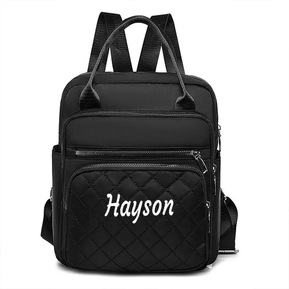 

Embroidered Name Retro High School Student Oxford Bag Custom Personalized Simple Solid Color Soft Leather Large Capacity Bag