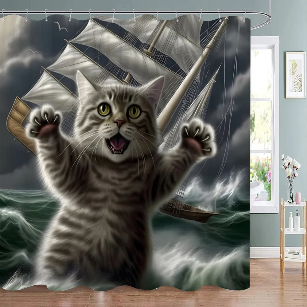 

Занавеска для душа с изображением белого кота и синих бабочек, водонепроницаемая, легко чистится, обеспечивает защиту от посторонних глаз, с принтом в стиле фэнтези, элегантный дизайн