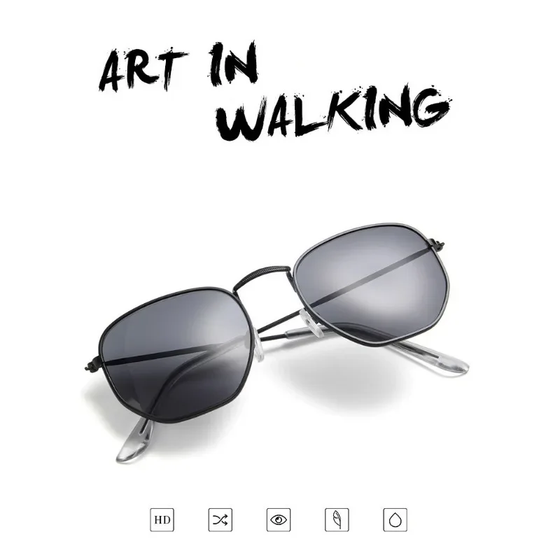 Men Hexagonal Flat Lenses Aviation Sunglasses Brand Designer Vintage Women