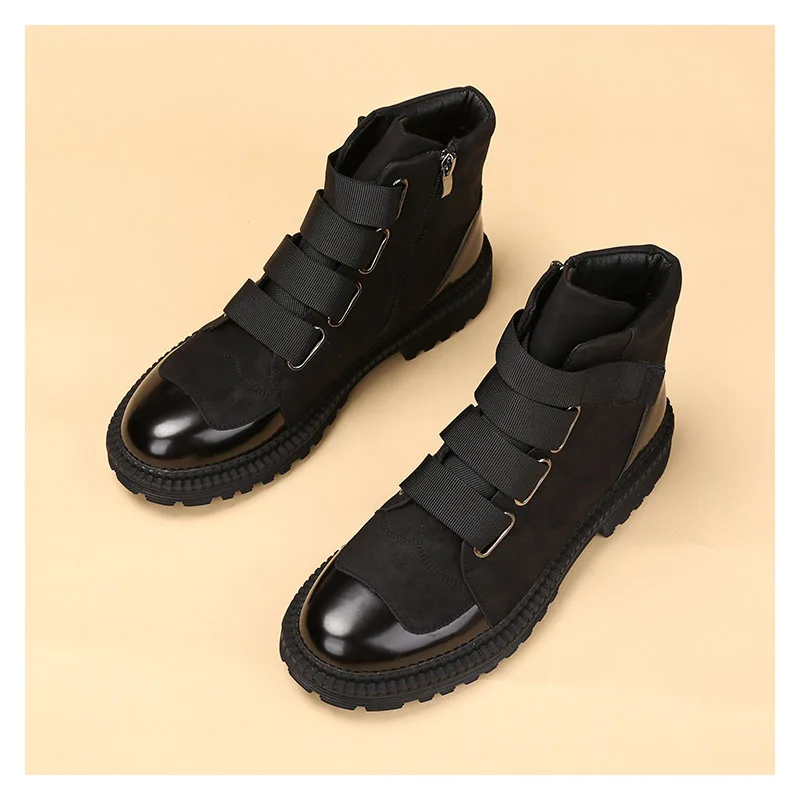 حذاء رجالي أنيق للملهى الليلي ذو نعل سميك حذاء أبيض وأسود حذاء كاوبوي أصلي من الجلد للربيع والخريف حذاء بوت للكاحل للرجال #3