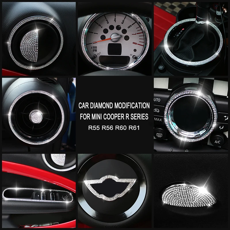 3D Steering Wheel For Mini Cooper R55 R56 R60 R61 Accessories Rhinestone Interior Stickers Auto Outlet Crystal Ring Decoration