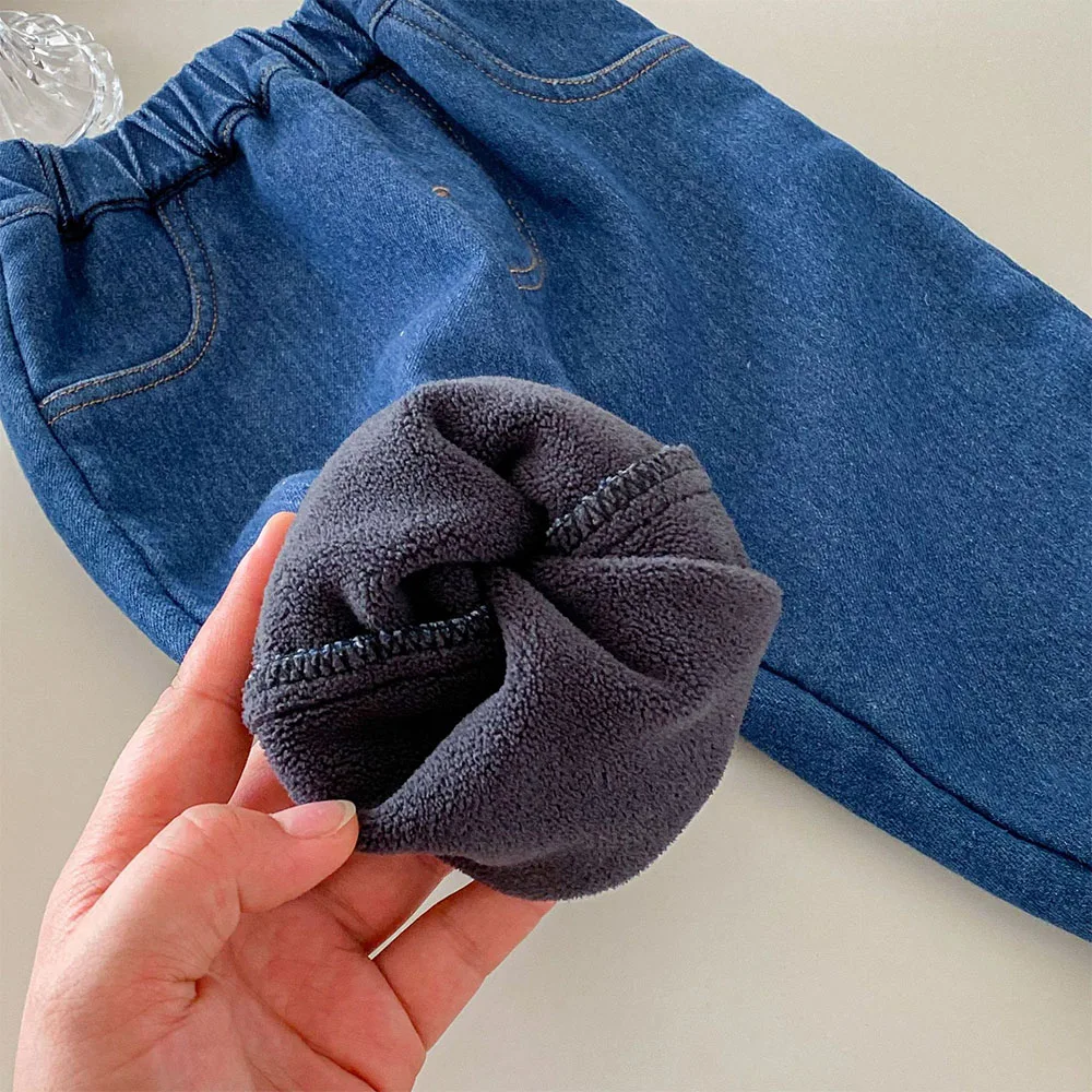 أطفال السراويل للفتيات الصوف رشاقته الدافئة الأطفال الملابس الشتوية بلون عارضة طفل فتاة الجينز #5