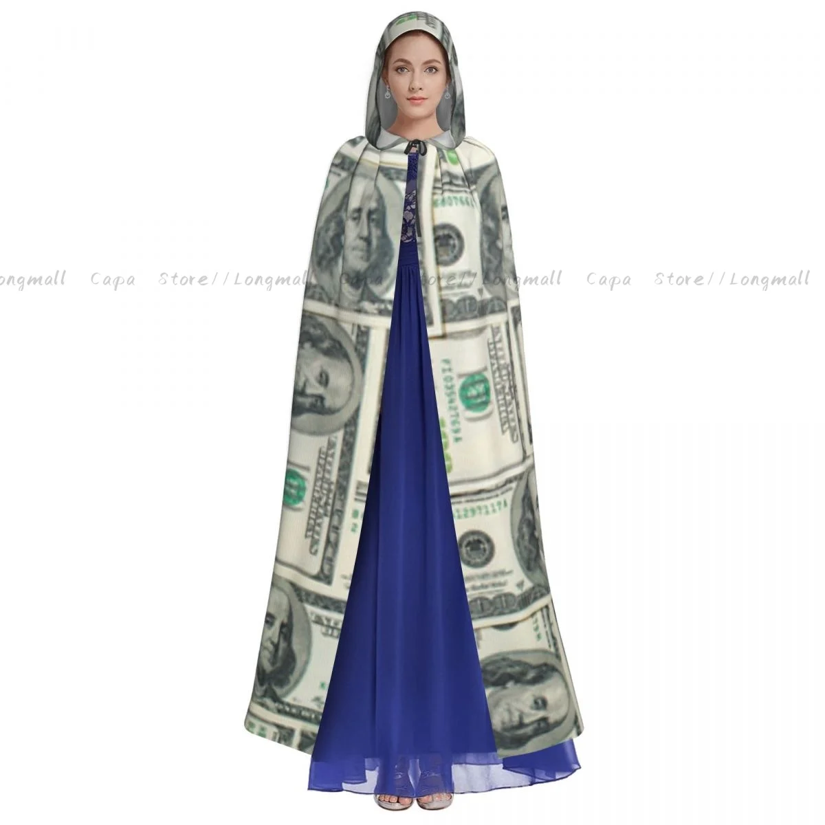 Adult Dollar Bills Of United States Federal Reserve The Ben Franklin Portrait Cloak Cape Medieval Costume Full Length Dress Coat