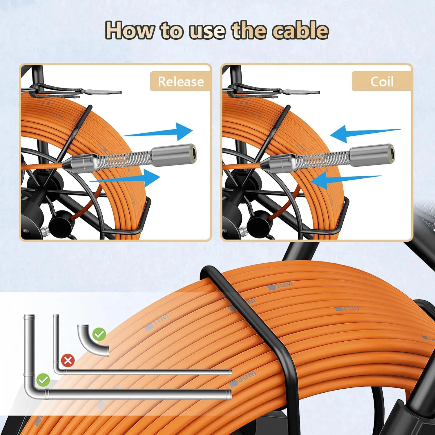 Rioolinspectiecamera 4,3 inch DVR AHD 1080P Rioolbuiscamera Borescope camera met 8500mAh Batterij 16GB TF-kaart 10/20/30M