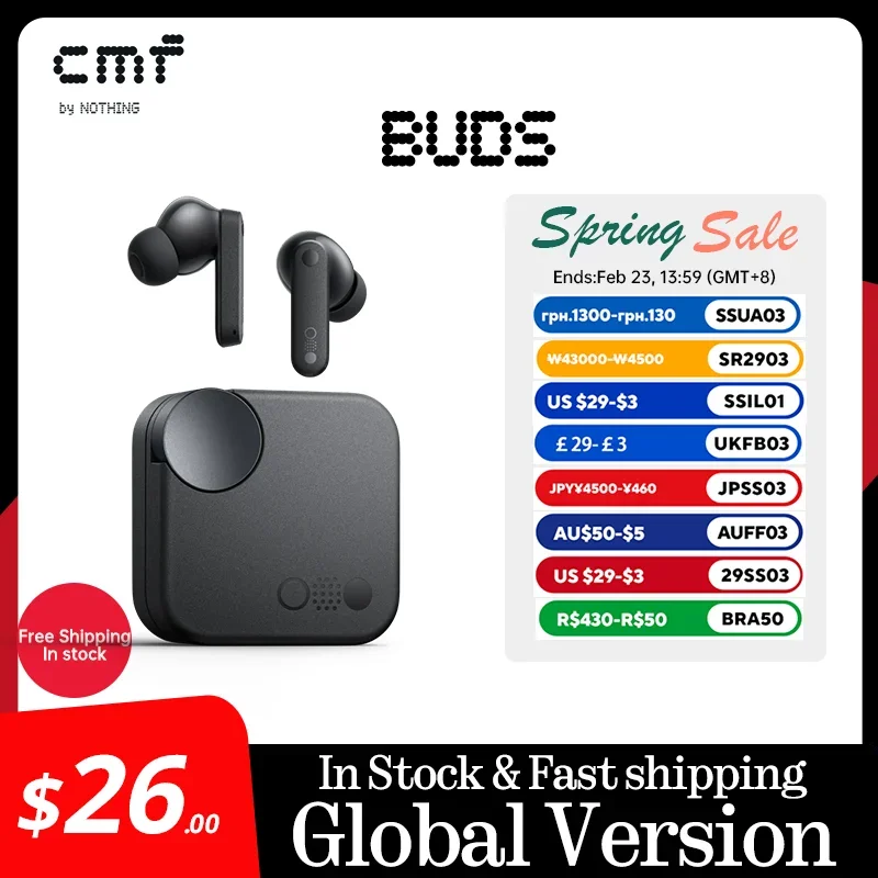 Global Verison CMF by Nothing Buds、42 dB ANC アクティブ ノイズ キャンセリング、透明モード IP54 Bluetooth 5.3