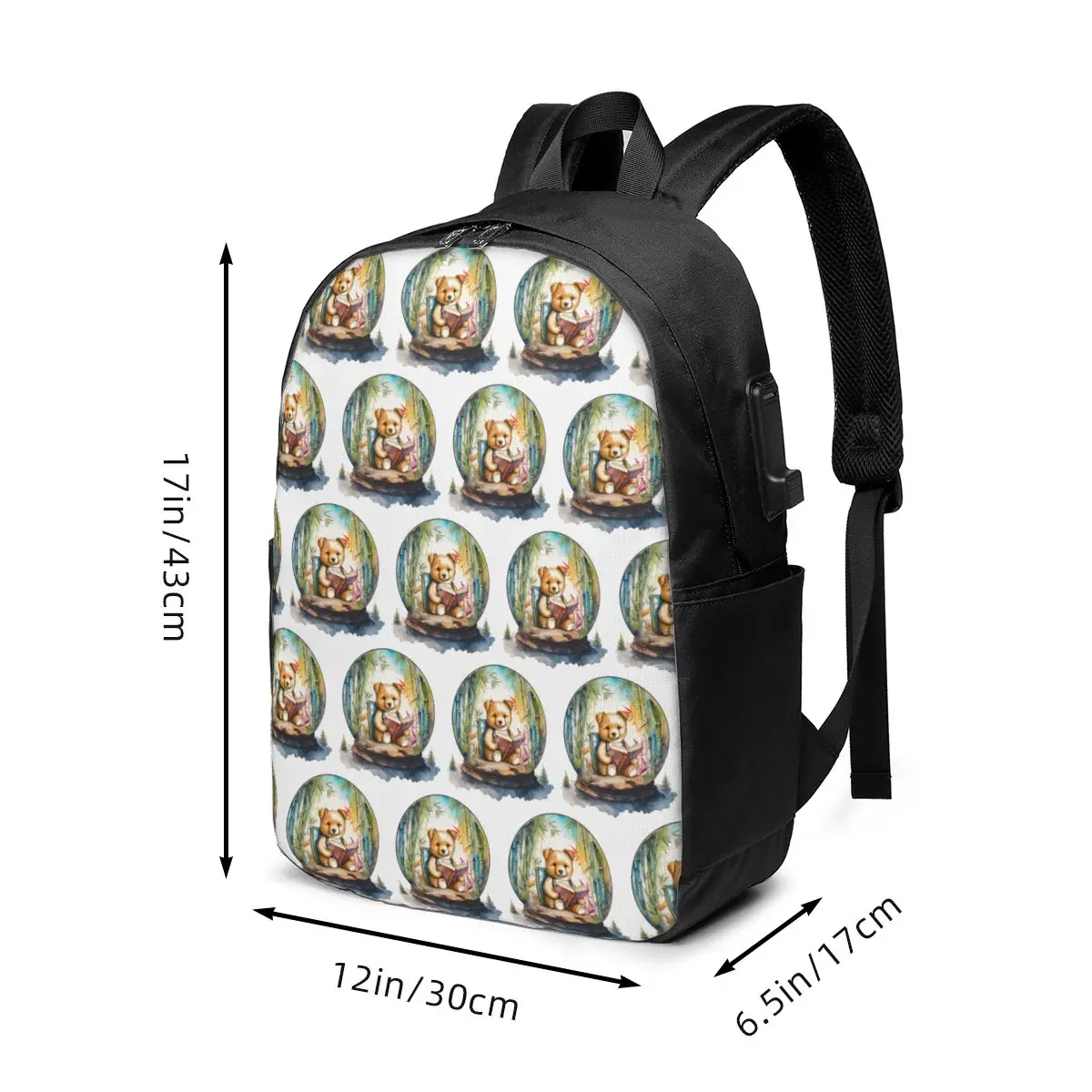 Cartoon Bear Read Books In Forest Backpack Travel Notebook Bag Computer College Student School Bag Laptop Shoulder Bags