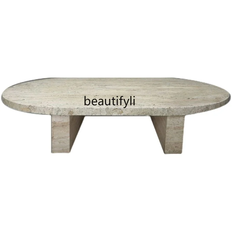 

Nordic modern simple marble coffee table light luxury creative small outdoor living room natural cave stone table