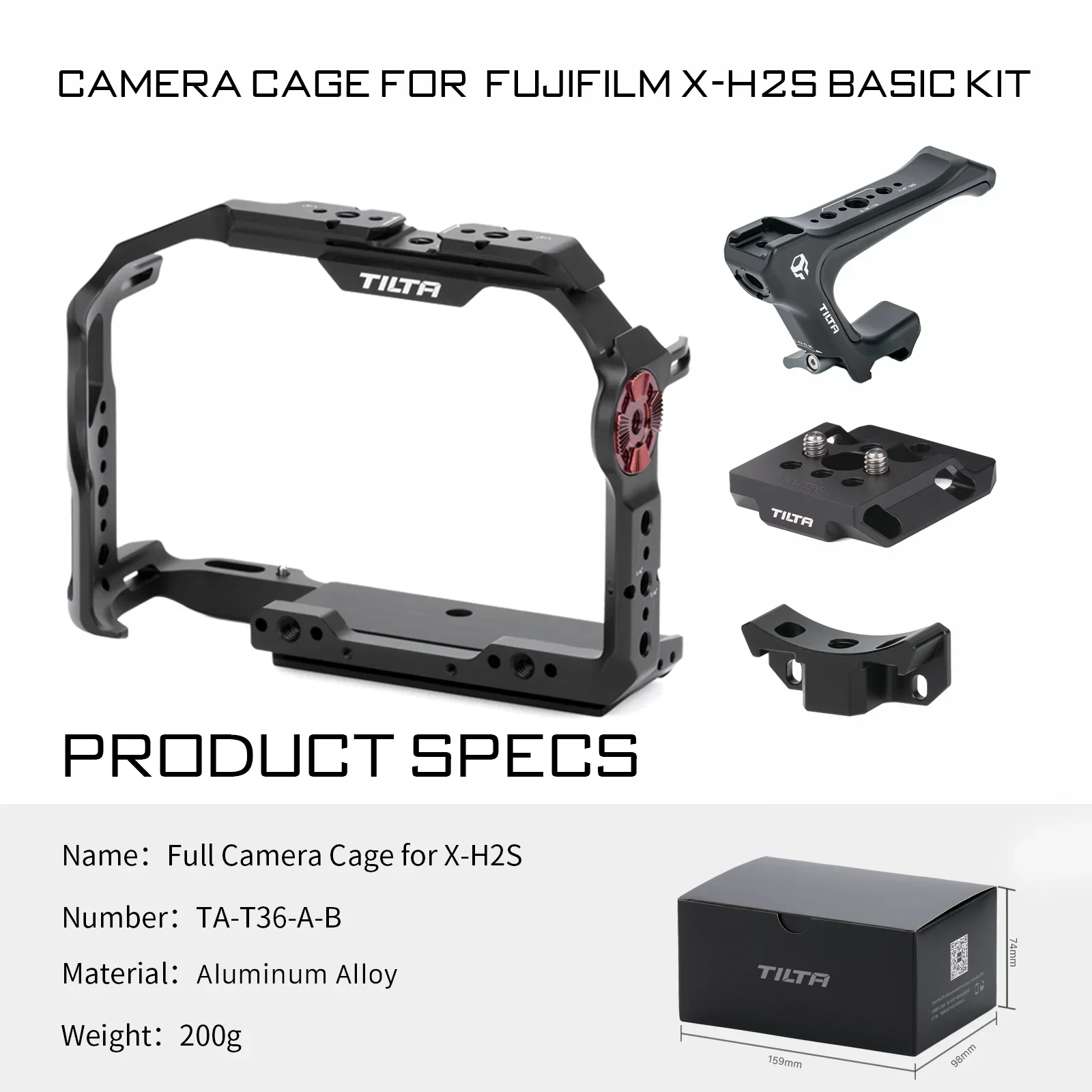 TILAT TA-T36-FCC-B Full Camera Cage for Fujifilm X-H2S Basic Kit Black Lens Adapter Support Manfrotto Quick Release Plate