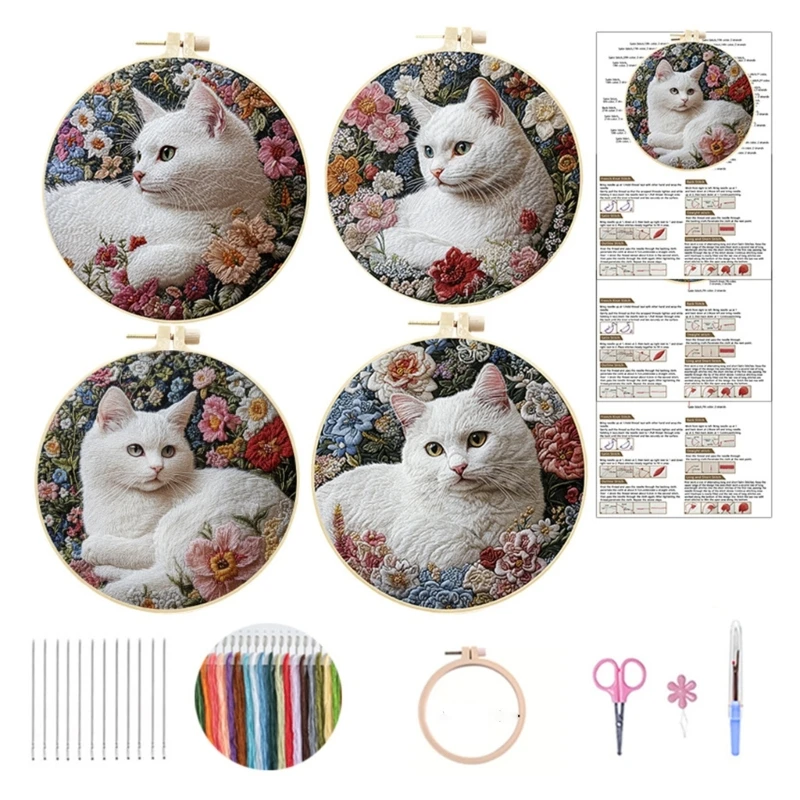 E06B Step By Step Cats Embroidery Set For DIY Craft Project